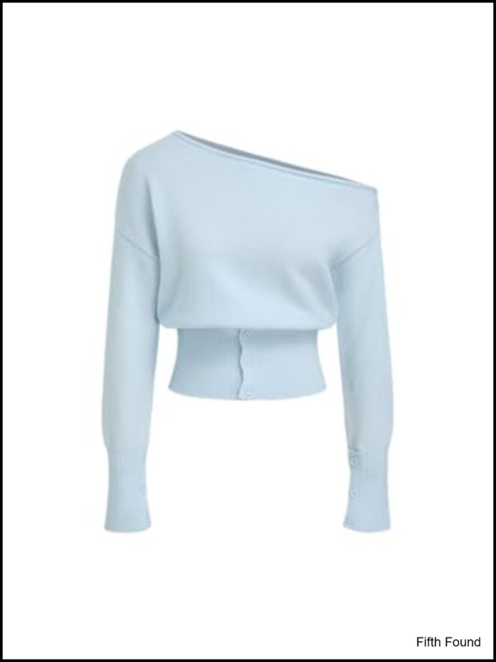 Off the Shoulder Knit Pullover Sweater Asymmetrical Neck Button Detail